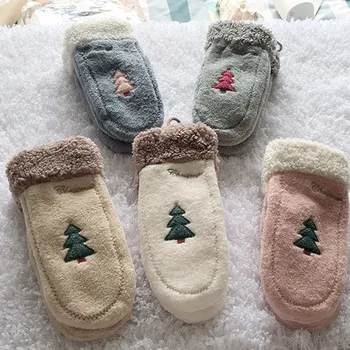 

Cashmere-like Warm Gloves Christmas Tree Pattern Fashion Festival Celebration Gifts Women Fashion Thicken High Quality Gloves