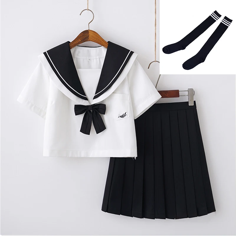 Short Set With Socks Браслетом из Белой и Черной девушка, одежда для детского сада японская школьная форма в симпатичном матросском комплекты Косплэй костюм JK серии - Цвет: Short Set With Socks