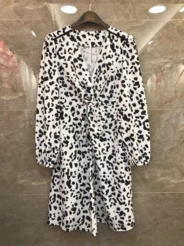 

2020 Early Spring New Model Fashionable Elegant Sexy V-neck Leopard Print Dress Free Shipping Worldwide