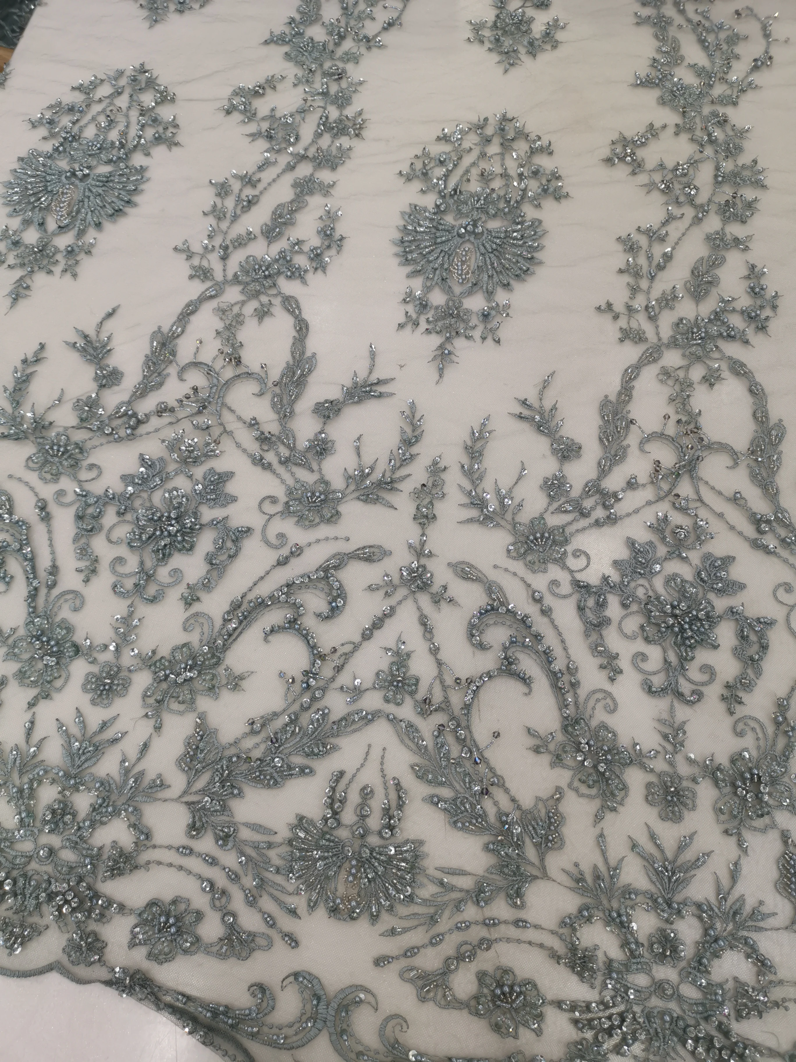 

2019 Latest silvery peach white Lace Fabrics High Quality African Laces Fabric for Wedding Dress French Tulle Lace