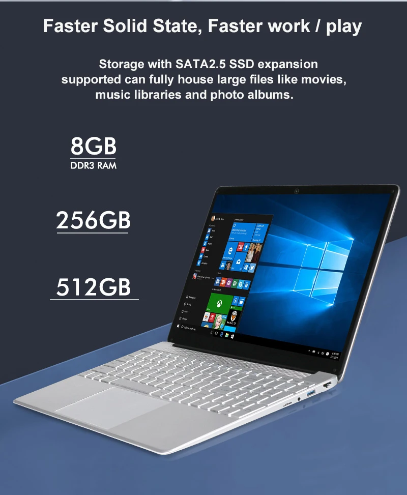 A8S 15.6 inch 8G RAM 512G 256G 128G SSD Laptop Intel j3455 Quad Core Student Computer Notebook with RJ45 Port for Office Game