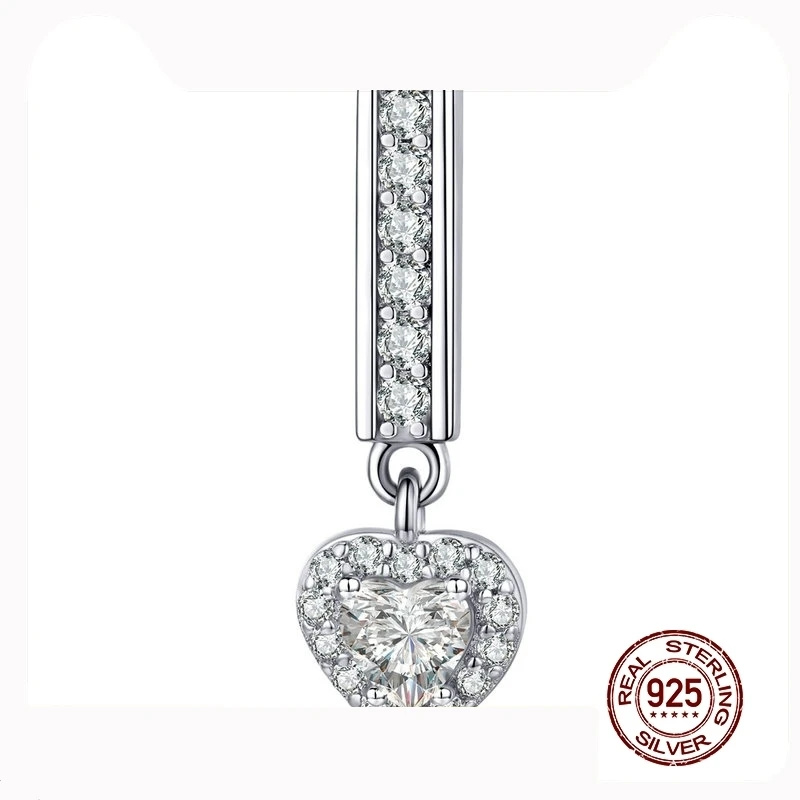 MOWIMO 925 Sterling Silver Heart Shape Beads Stylish Zircon Charms Fit Original Pandora Bracelet Pendant DIY Jewelry BKX109