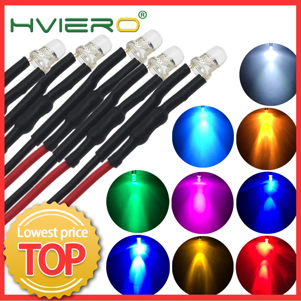 White 5mm LED Pre Wired Light 12V Bulb 20cm 9V 6V 5V 20 PCS