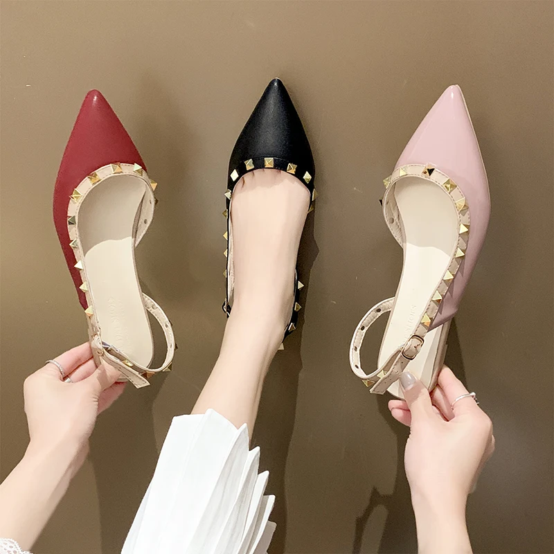 

Women's Shoes New Fashion Casual Point Toe Buckle Strap Square Heel Med Female Sexy rivet Party High Heels Pumps Square Heels