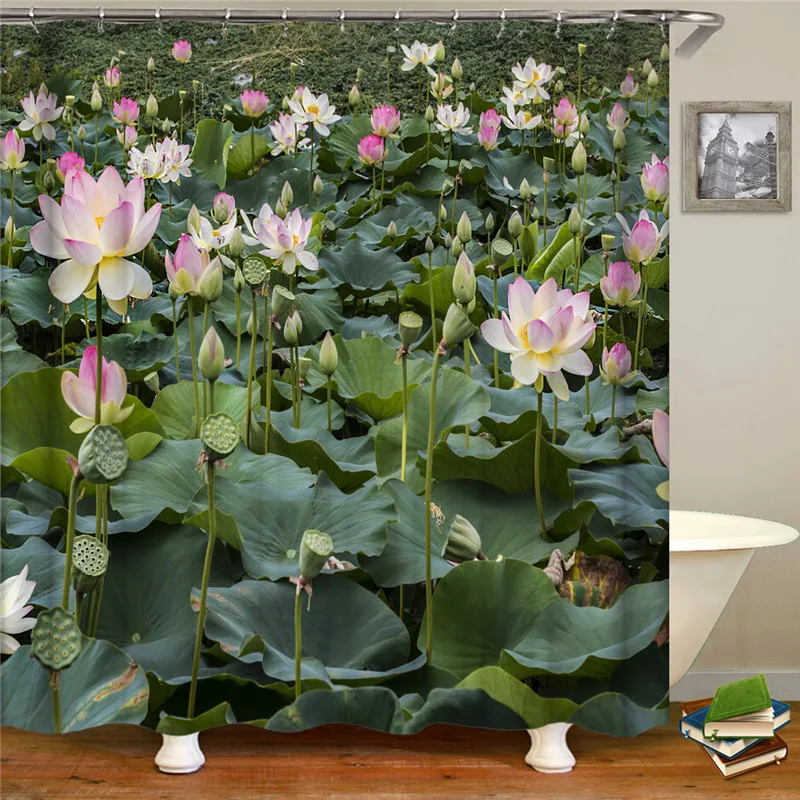 Занавеска для душа с принтом ткань водостойкий крючок полиэстер занавеска