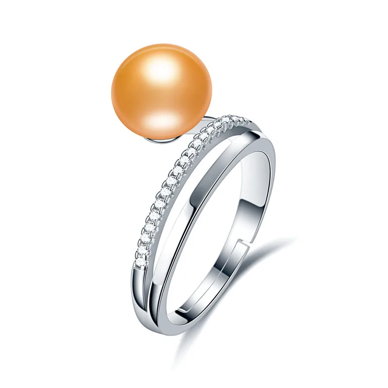 Dainashi High Quality 925 Sterling Silver Crystal Zircon Adjustable Ring Genuine Freshwater Cultured Pearl Ring for Women - Цвет камня: Золотой