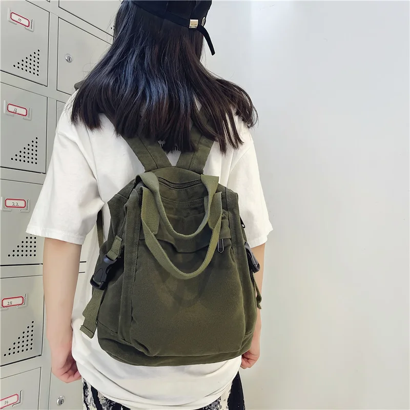 Green Canvas Army Green Backpack Women's School Bag Student