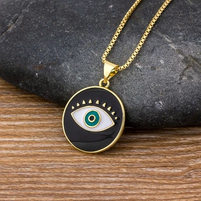 Quality Cubic Zirconia Encrusted Turkish Evil Eye Round Fashion Trendy Girl Lady Micro Pave CZ Copper Pendent Necklace Gift