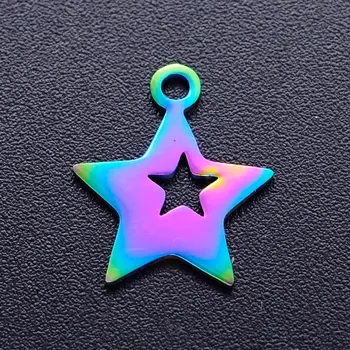 

5pcs/lot 100% Stainless Steel Double Star diy Charms With Rainbow Plated Wholesale For Earring Making Charm for Bracelet Making