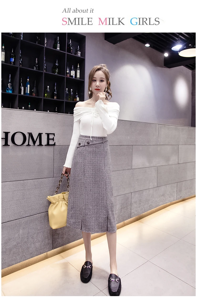Winter New Midi Plaid Woolen Skirts Women Fashion A-Line Skirts Ladies Streetwear Plus Size High Waist skirt