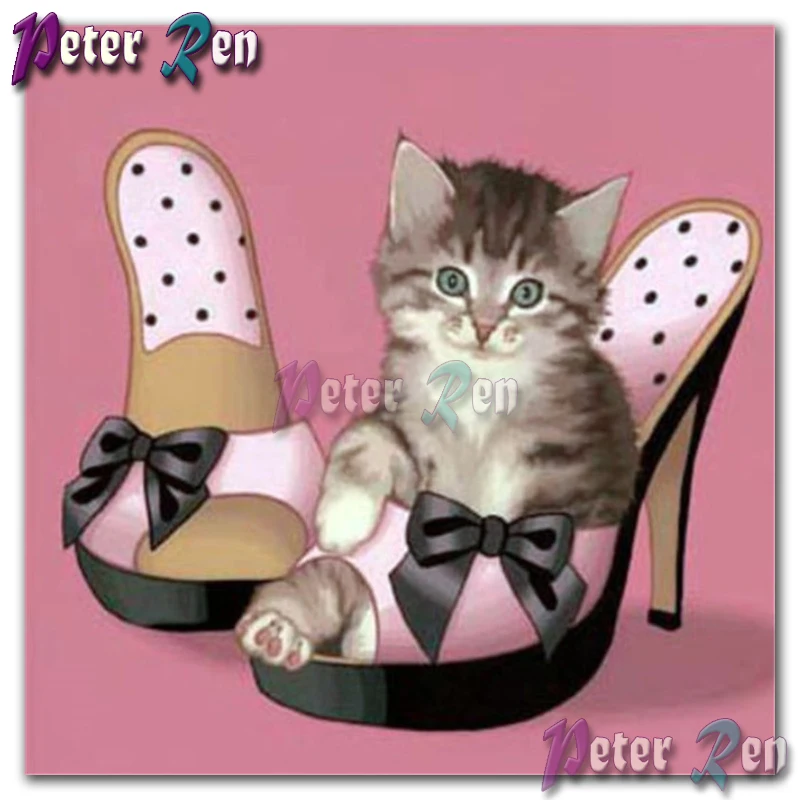

DIY animal Diamond Painting Embroider Grey cat in sandals Square or round Cross stitch Home Decoration present