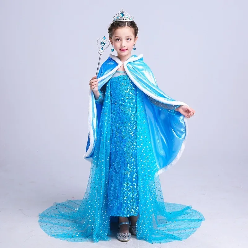 2020 Cosplay Queen Elsa Dresses Costumes Princess Anna Dress for Girls Party Vestidos Fantasia Kids Clothing Set | Детская одежда и