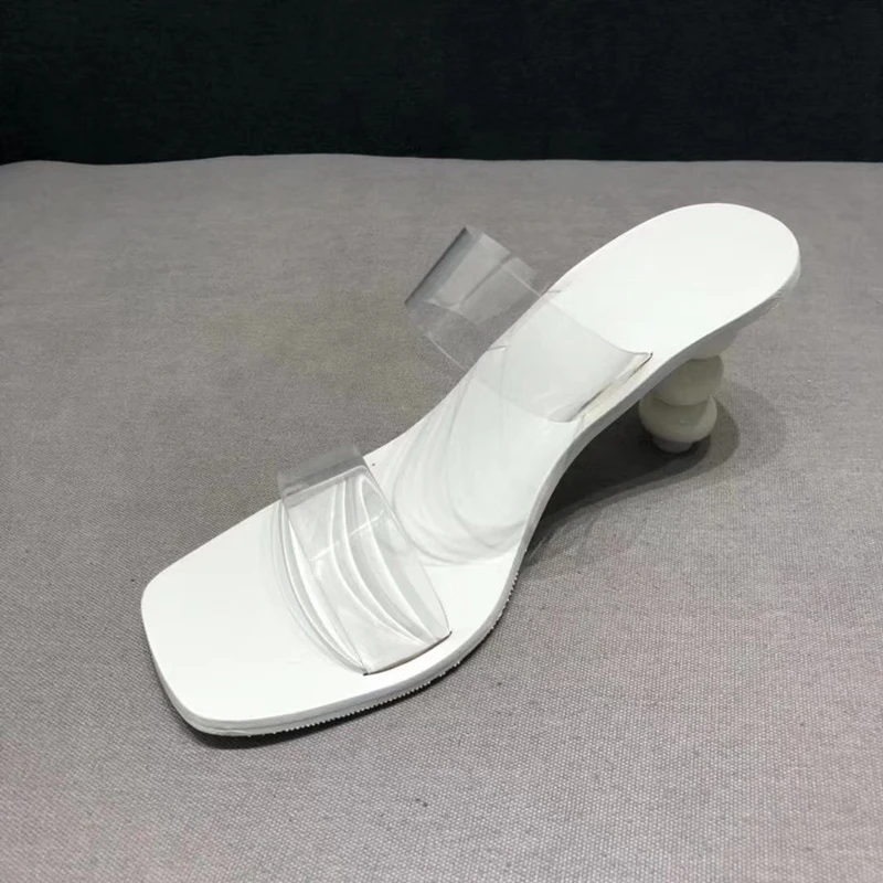 Женские туфли с ремешком на пятке лодочки из ПВХ тонком каблуке открытым носком