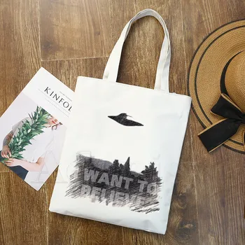 

Inspired I Want To Believe Canvas Bag Women Simple Large Capacity Storage Handbag Shoulder Bag Tote Reusable Student Bookbag