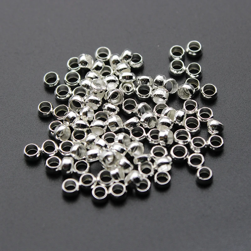 300pcs Dia 1.5 2 3 4 mm Gold Silver Copper Ball Crimp End Beads Stopper Spacer Beads For Diy Jewelry Making Findings Supplies - Color: silver