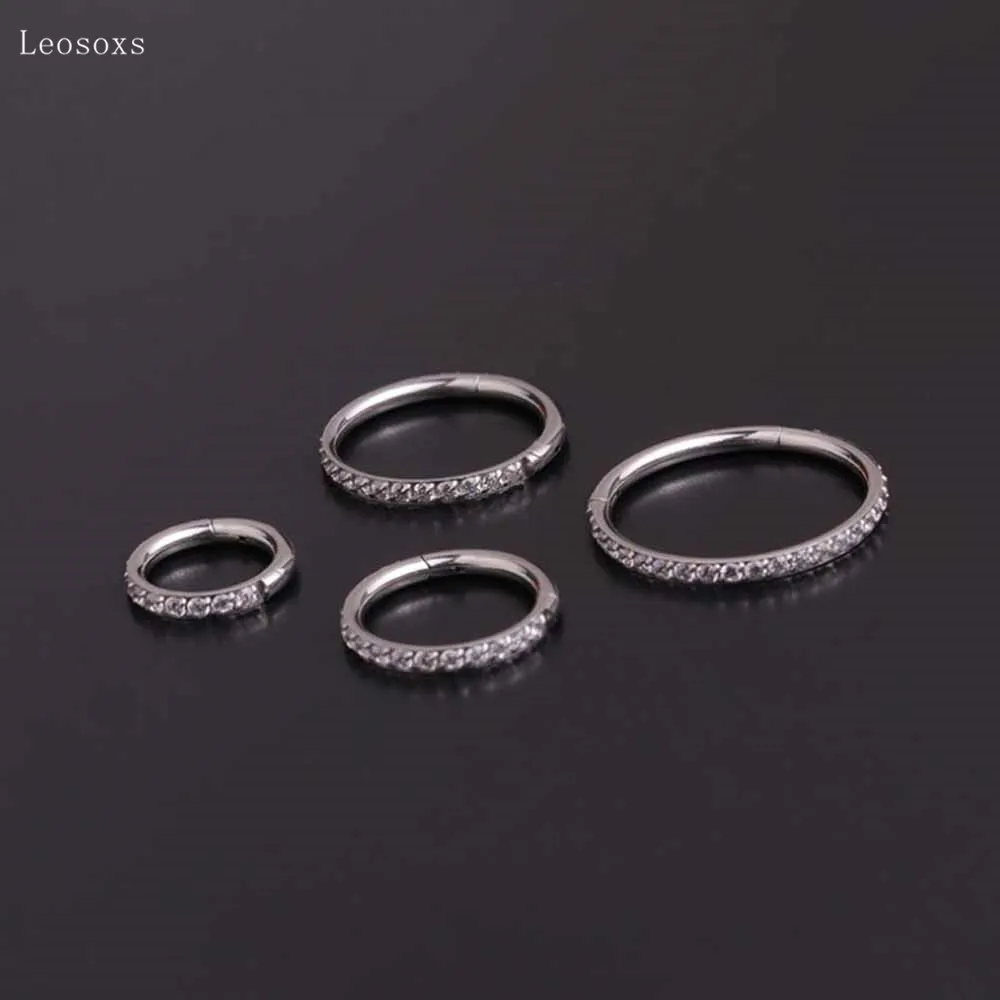 Leosoxs 2pcs Explosive Personality Stainless Steel Zircon Round Nose Ring Piercing Jewelry