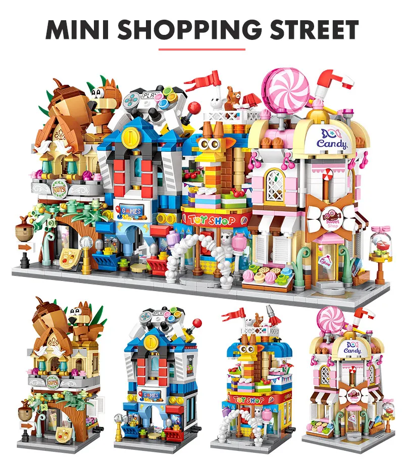 Лоз мини-блоки вид на город сцена кино розничный магазин конфеты магазин архитектурные модели строительные блоки Рождественская игрушка для детей