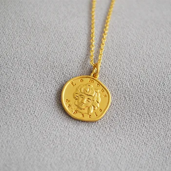 

Pendant Chains Necklaces Women Simple Style Vintage Copper Sculpture Prince Charming Gold Irregular Card Female Fashion Jewelry