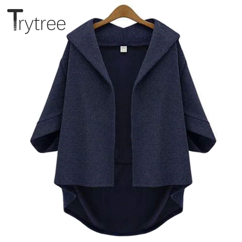 price cut  Trytree 2019 Autumn Winter Women Coat Casual Solid Blends Turn-down Collar Batwing Sleeve Open Stit