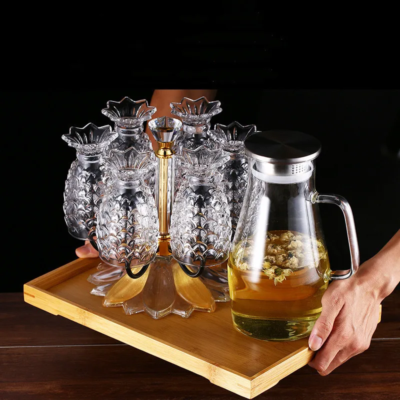 Metal Cup Holder Home Drinking Glass Drain Rack Living Room Embedded Glass 6 Cups Storage Rack Cup Six-piece Set with Holders