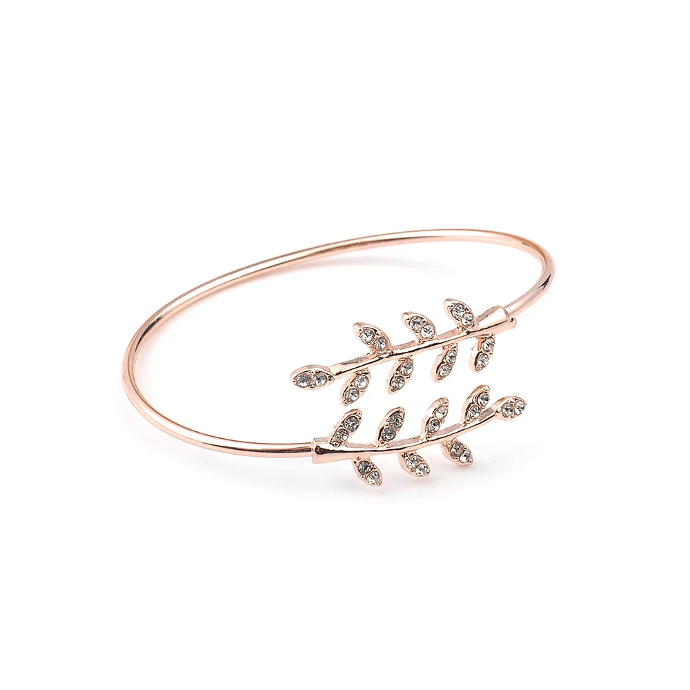 Fashion Jewelry Bracelet Party Rhinestone Leaf Bangles Adjustable Opening Bracelet Bangles for Women Girl Gift bangle bracelet