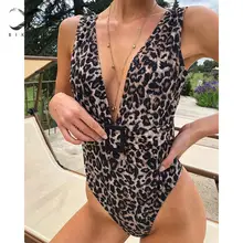 Винтажный купальник с глубоким v-образным вырезом и леопардовым принтом, женский купальник с пуш-ап, женские боди с высоким вырезом, монокини, летний купальный костюм, бикини