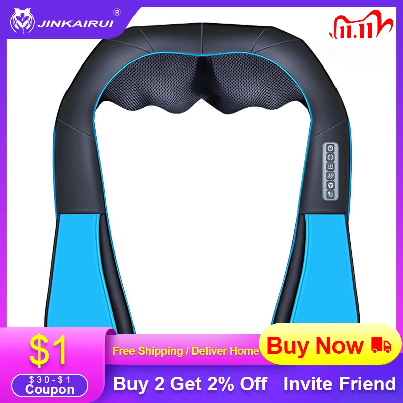 

JinKaiRui U Shape Electrical Neck Massager Shawl Roller Heat Massage Electric Pain Neck and Shoulder Multi-function Massagem