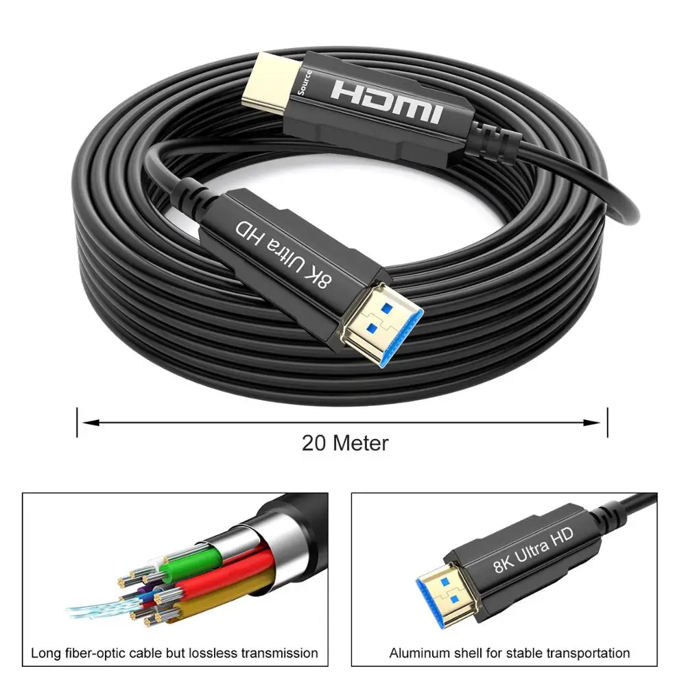  HDMI 2.1 Optical cable male to male HDMI 2.1 8K @60HZ 4K @120HZ bandwidth 48Gbps HDCP2.2/CEC/EDI fo