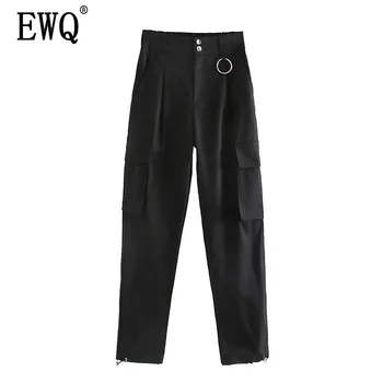 

[EWQ] 2020 New Spring Fashion Women Clothes High Wasit Jogger Sweatpants Female Pocket Elastic Cargo Trousers WK34001l