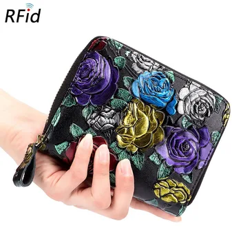 

New ladies leather multi function wallet card holder large capacity zipper card holder cowhide anti degaussing multi card slot