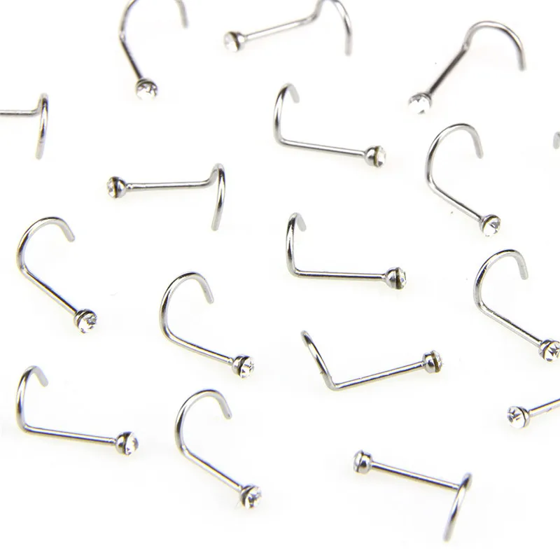 Crystal Rhinestone Stainless Steel Nose Studs Hooks For Women Surgical Steel Nose Ring Bar Body Piercing Jewelry 20pcs/lot piercing jewelry,nose rings,body piercing jewelry,body jewelry,nose studs