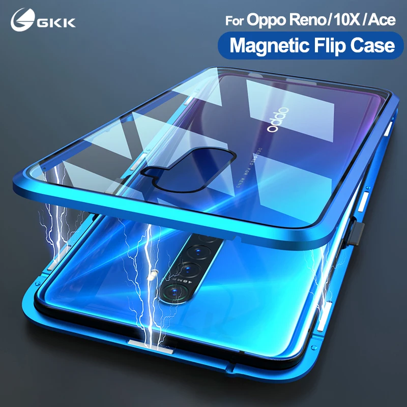GKK Магнитный адсорбционный металлический чехол для OPPO Reno 2 Z 10X Zoom Ace чехол Двусторонняя крышка из закаленного стекла для Oppo Reno 2 Z Ace