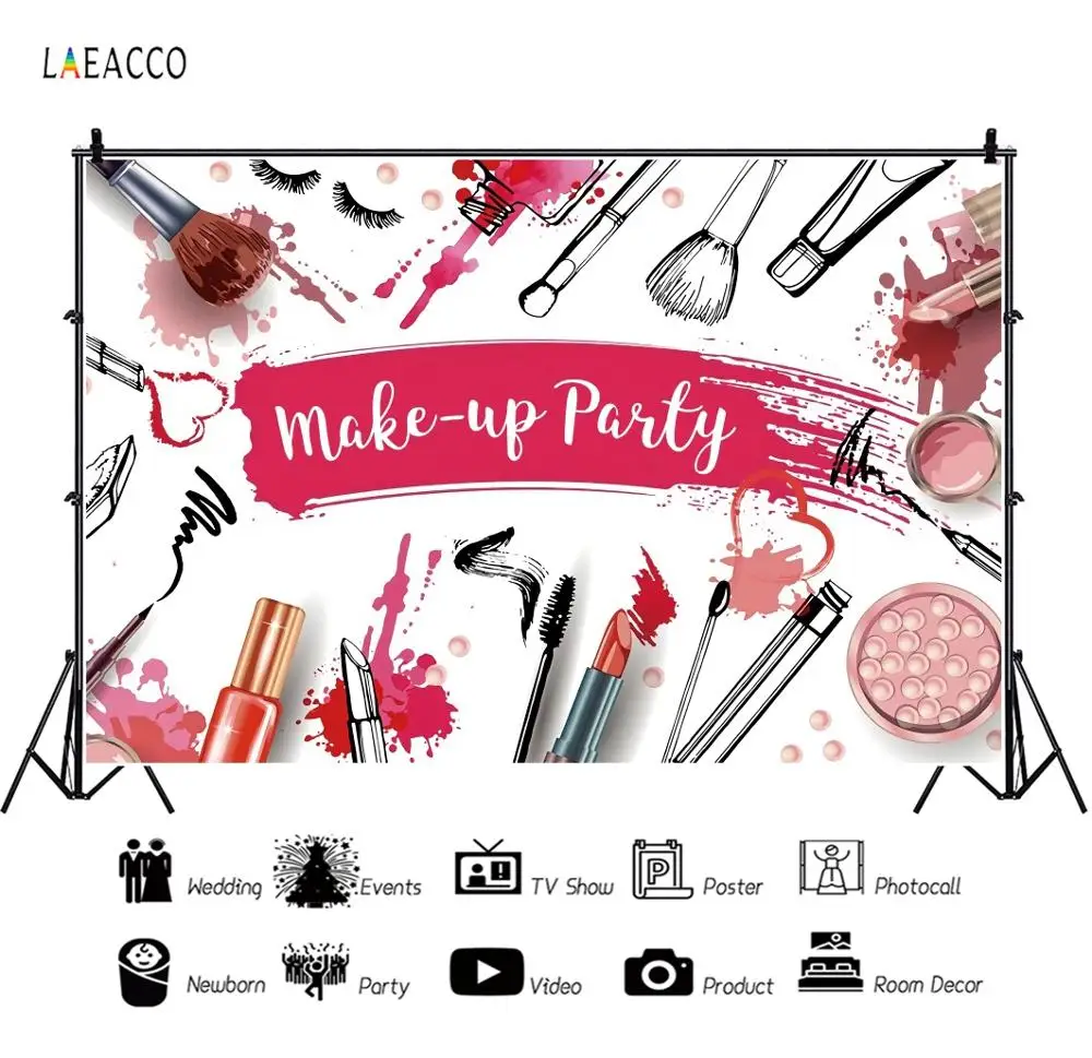 

Laeacco Make Up Party Photo Backdrops Lipstick Brush Woman Party Decor Photography Background For Photo Studio Photophone Prop