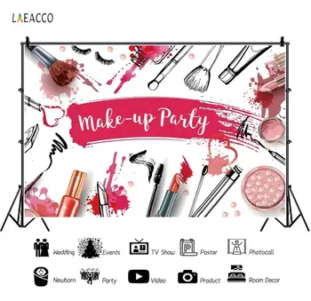 

Laeacco Make Up Party Photo Backdrops Lipstick Brush Woman Party Decor Photography Background For Photo Studio Photophone Prop
