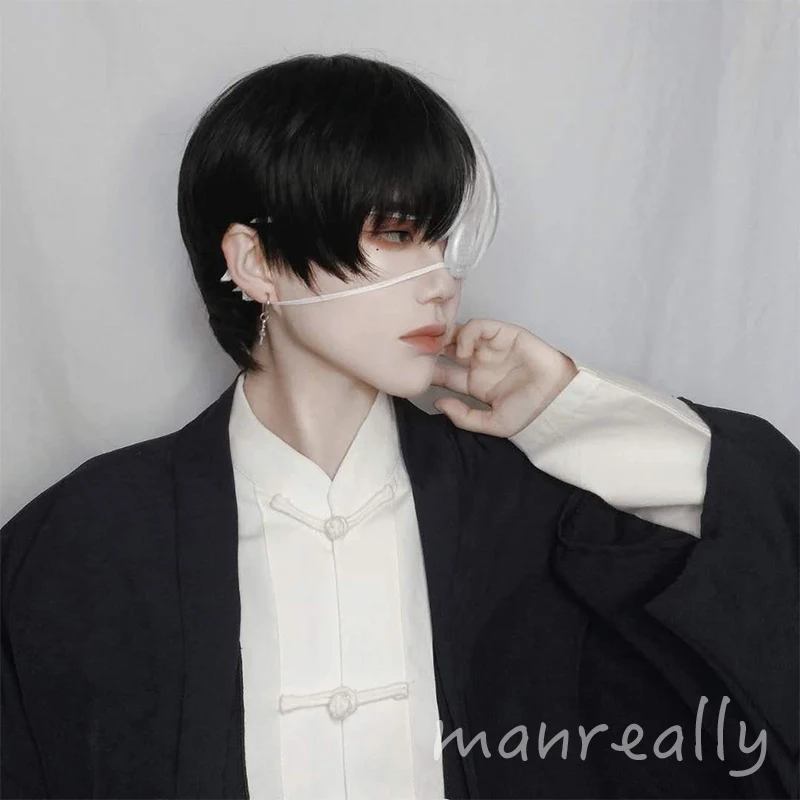 Парик короткий прямой для мужчин и женщин искусственные волосы с челкой косплея