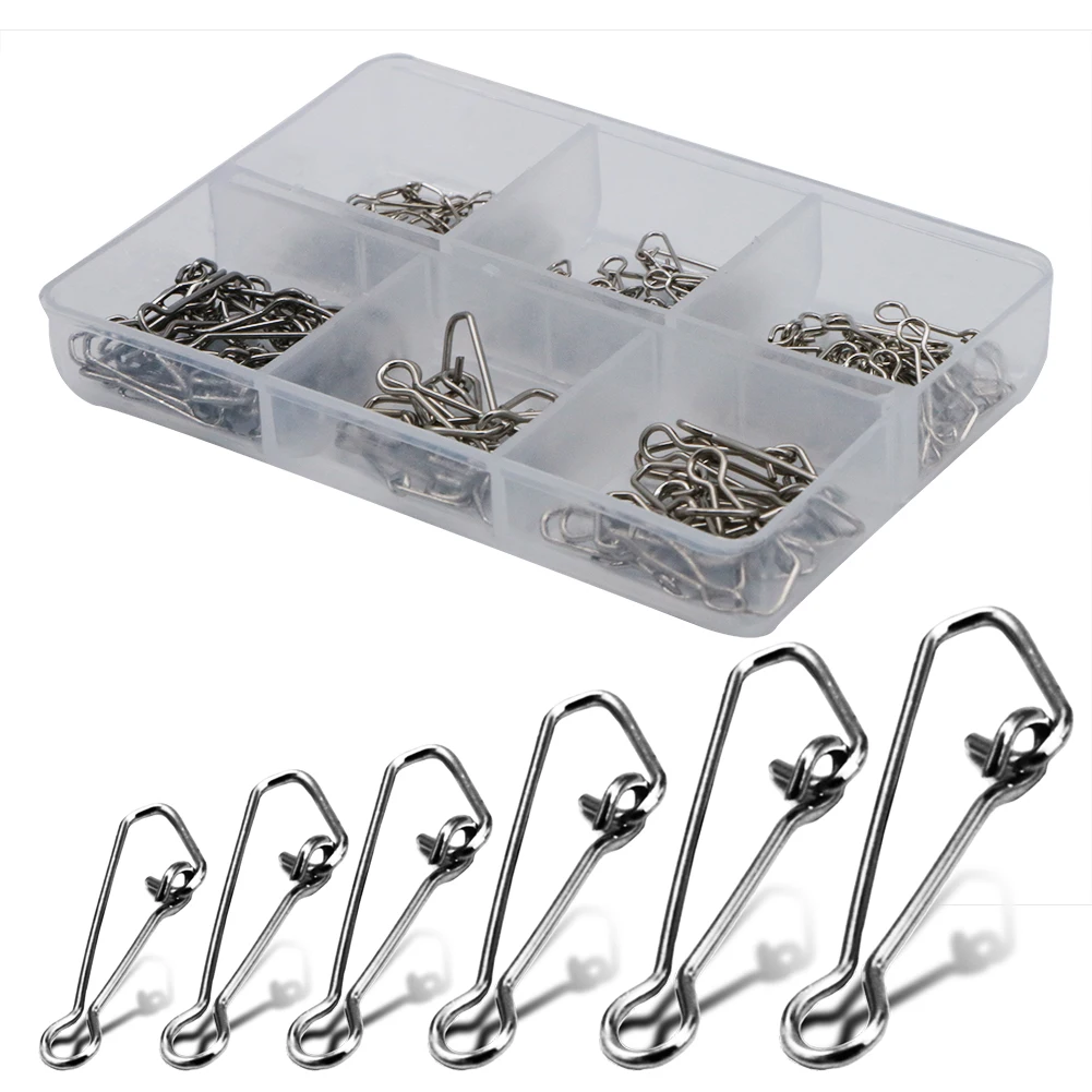 

120pcs/1 box 6 Size Stainless Steel Fishing Swivels Hooked Snaps Fishing Hook Line Fish Connector Sea Swivel Rolling Snap Tackle