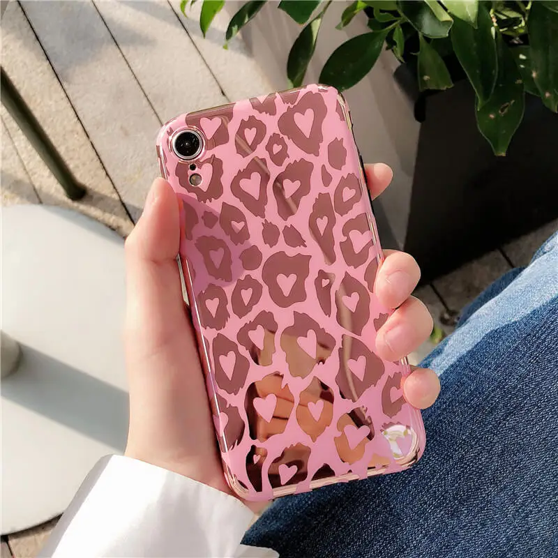 

Pink Leopard print phone cases for iphone 11 Pro case iphone 8plus XR XS Max X 6 6s 8 7 plus laser glossy soft shiny super cover