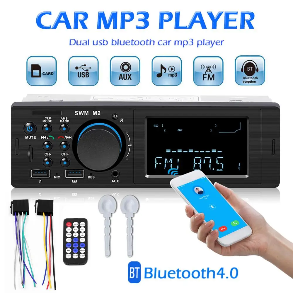12 В автомобильный стерео MP3 музыкальный плеер 1 Din автомобильное FM радио Авторадио Bluetooth USB 2,0 порты TF AUX головное устройство для устройств iOS/Android