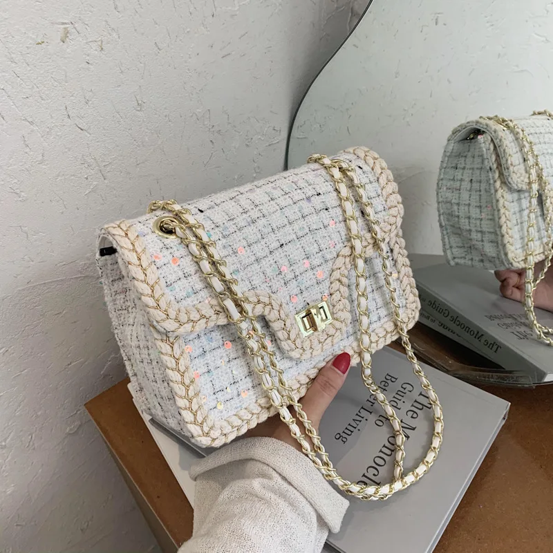

YL Sequins Flap Crossbody Bag 2020 Fashion New High Quality Wool Women's Designer Handbag Lock Chain Shoulder Messenger Bag