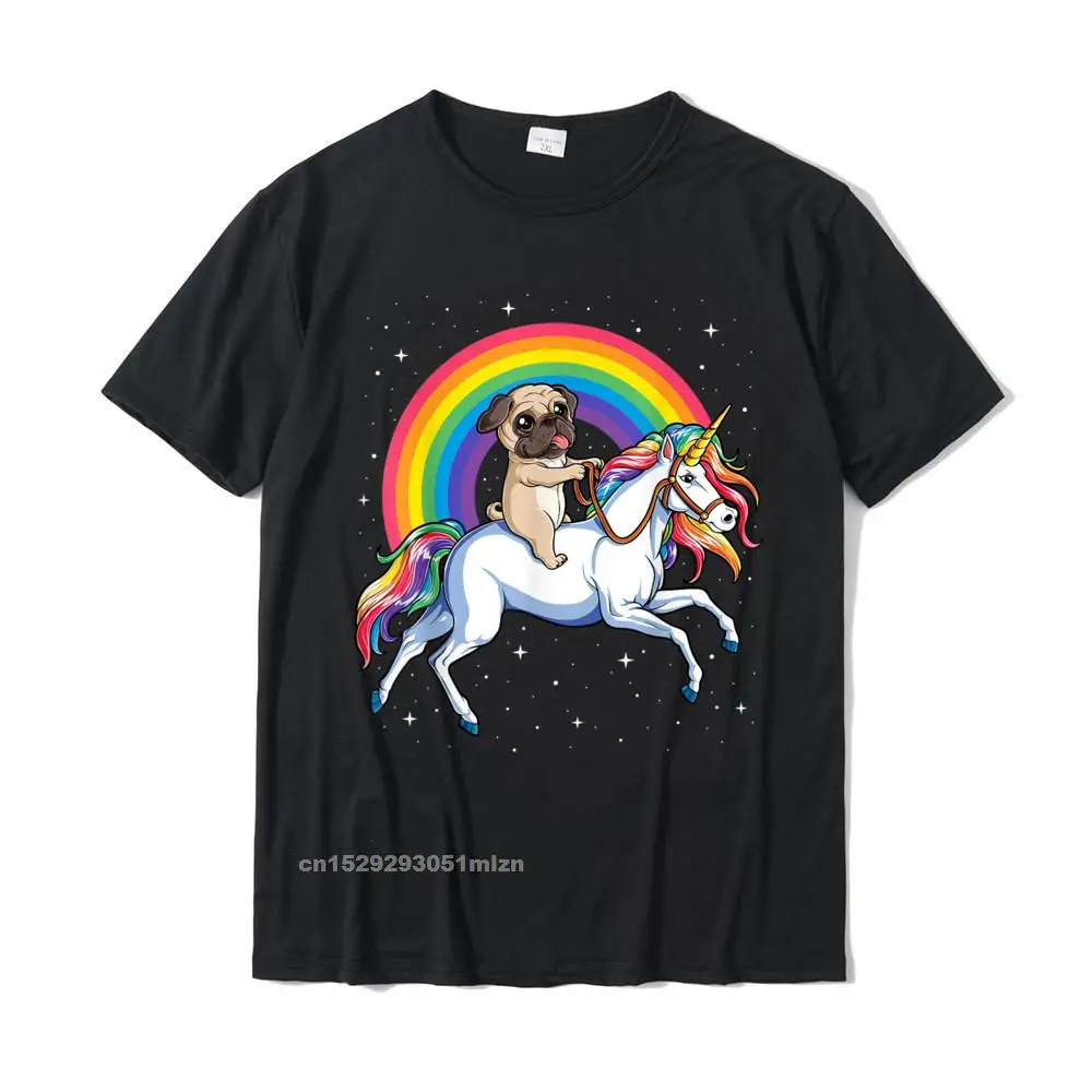 Camisa Faddish Geek Tops Shirts Crewneck Summer Fall 100% Cotton Fabric Short Sleeve Tshirts for Men Casual Tee Shirt Pug Unicorn T shirt Girls Kids Space Galaxy Rainbow Pugicorn T-Shirt__4498 black