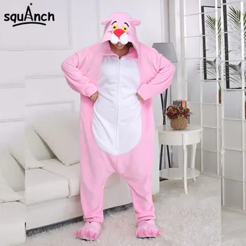 

Zipper Panther Kigurumis Anime Pink Animal Pajama Funny Onesie Flannel Soft Cozy Home Wear Adult Women Girl Jumpsuit Whole Suit