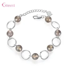 Модные ювелирные изделия ручной работы для женщин и девушек, 925 пробы, серебряный браслет с жемчужными подвесками, Круговой Браслет, модное ювелирное изделие