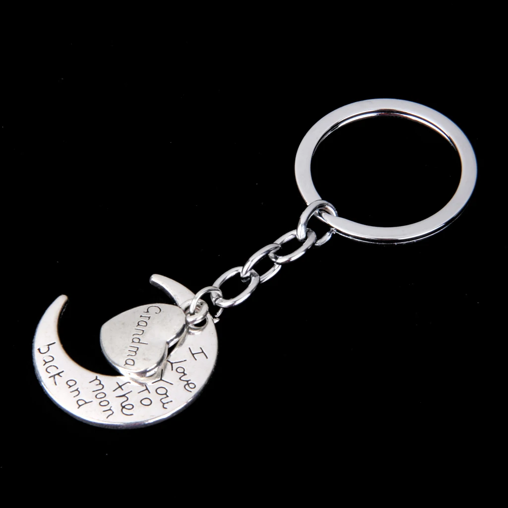 2pcs/Set silver color Family Grandma Grandpa Moon & Heart Key Ring Chain Keyring Sweet Family Gift Favor