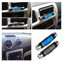 2 in 1 araba oto termometre saat takvim LCD dijital ekran Clip-on dijital mavi arka işık otomotiv aksesuarları