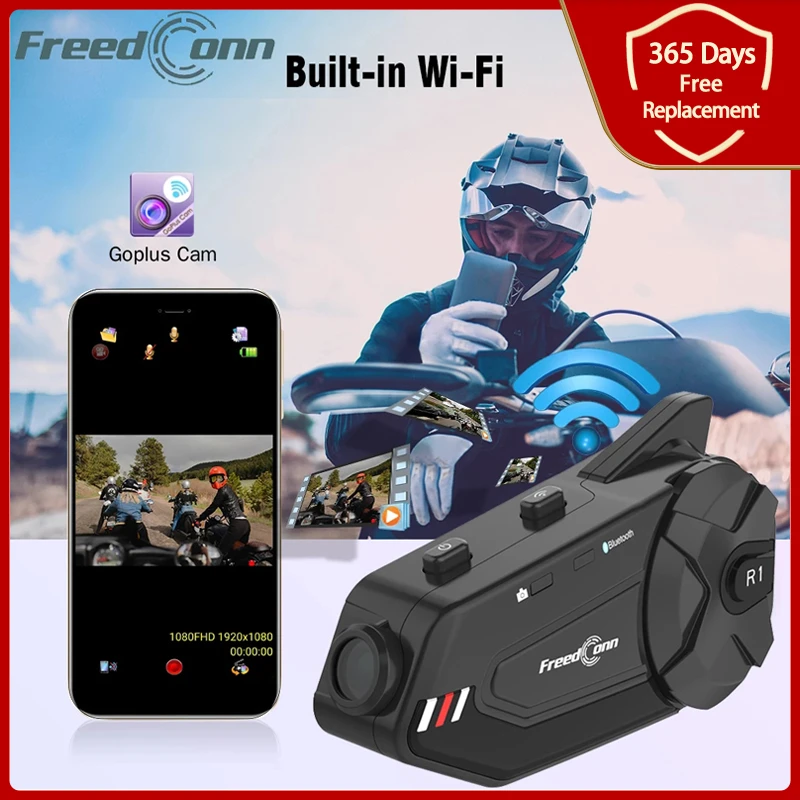 R1 Plus Motorcycle Helmet Bluetooth Intercom DVR Headset WiFi HD Video Recorder 