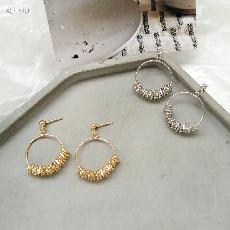 

AOMU Simple Metal Gold Silver Openwork Circle Irregular Fragmentation Geometric Drop Earrings for Women Gifts Party Jewelry