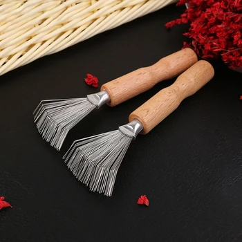 

2pcs Salon Cleaning Tool Home Rake Travel Durable Wooden Handle Portable Dirt Remover Hair Brush Cleaner Comb Mini