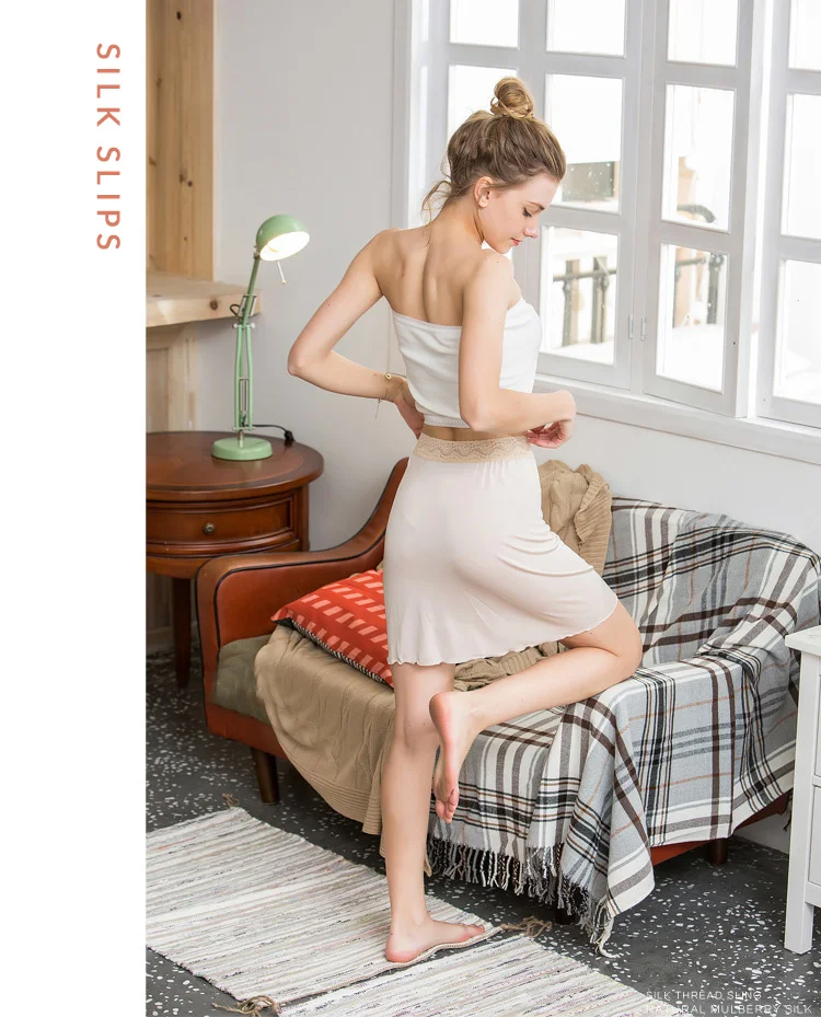 Description Picture 2 of itemSuyaDream Woman Half Slips 100% REAL SILK Solid Nude White Basic style Slip dress Anti emptied Underwear