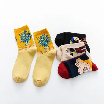 

New Fashion Occident Funny Socks Women Retro Cartoon Flower Print Socks Cotton Spring and Autumn Calcetines Mujer Meias 010201