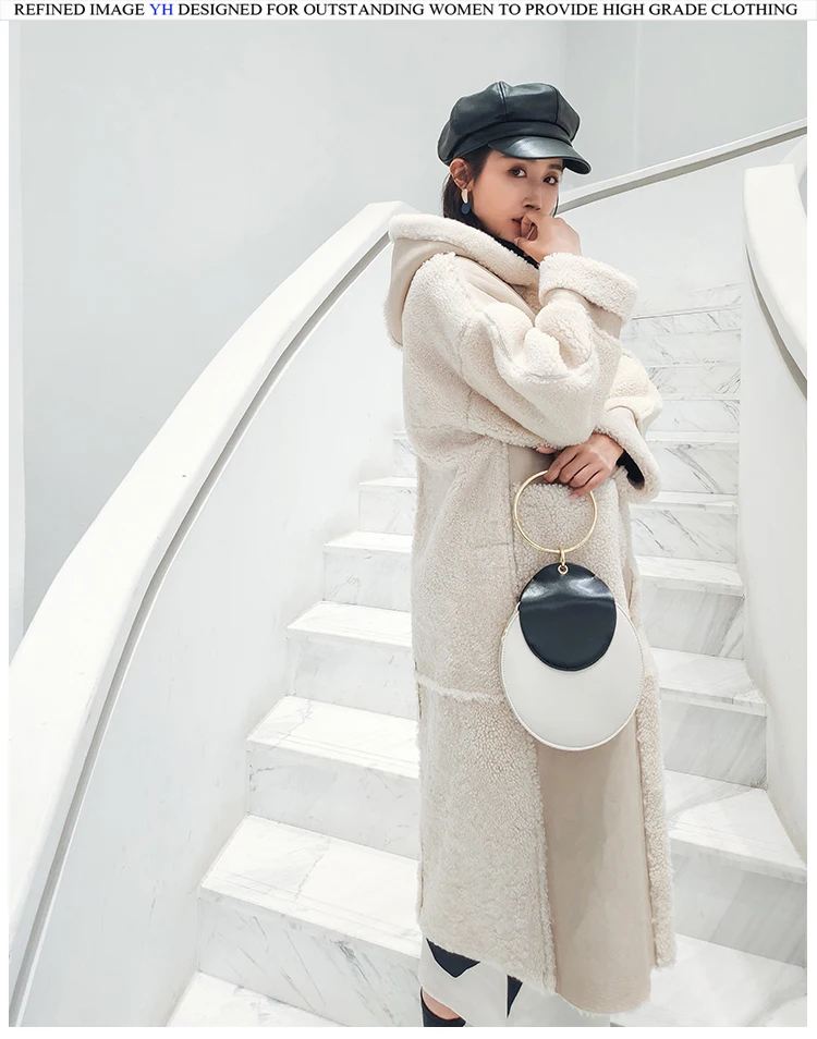New arrive lady luxury Merino sheep fur jacket winter fashion real sheep fur coat double faced pocket long style elegant